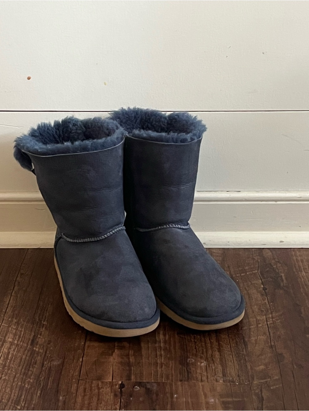 UGG Kids Navy Suede Shearling Boots